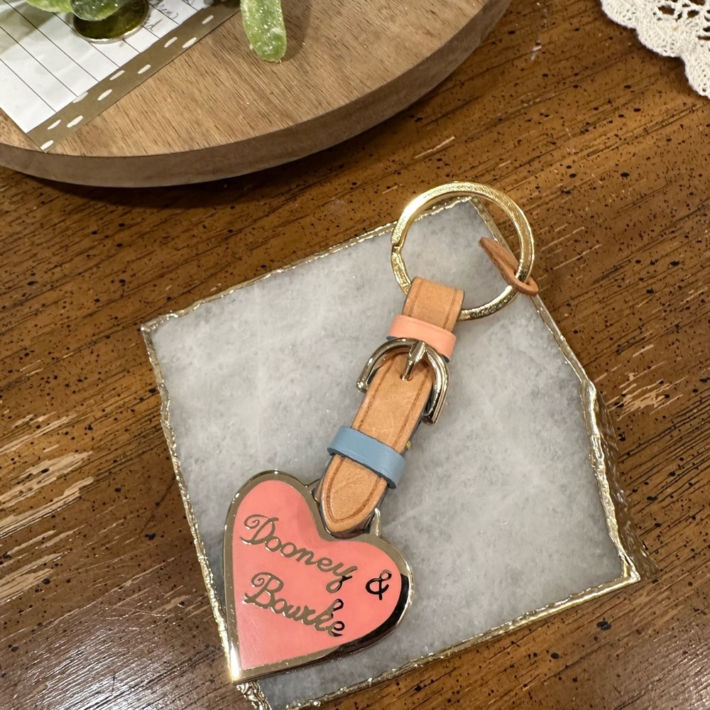 Dooney & Bourke Pink and Tan Heart Keychain